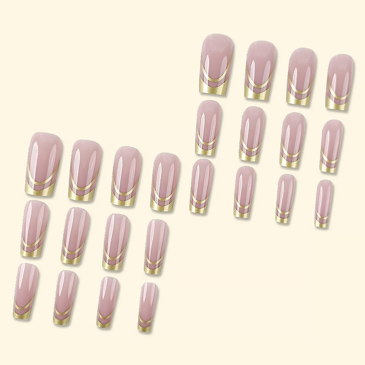 Exquisite 24pc Medium Square Press on Nails – Gilded French Tips and Accessories