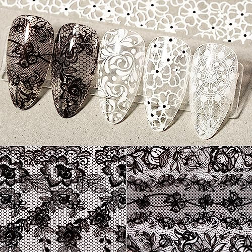 10 Rolls Black White Flower Nail Foil Transfer Sticker Kit Lace Nail Foil