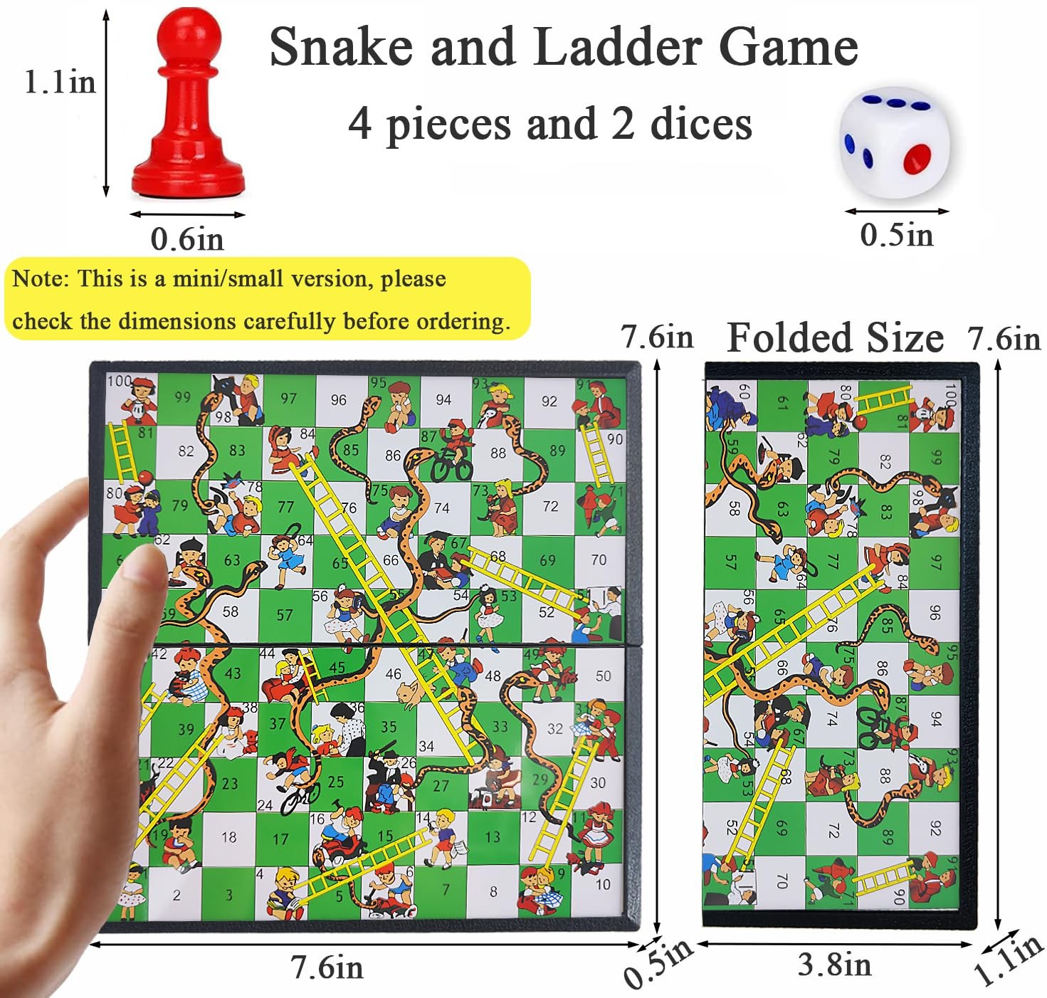 KIDAMI Mini Magnetic Snakes and Ladders Board Game 8 inches, &