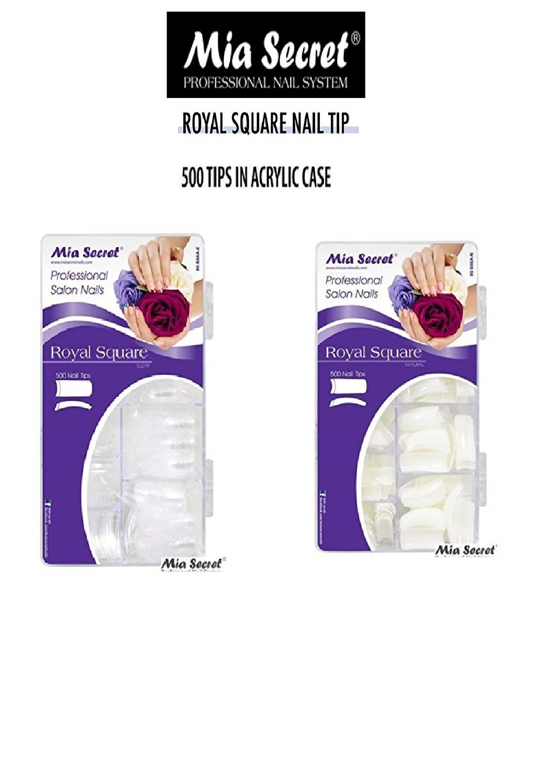 Mia Secret Nail Tips ROYAL SQUARE 500 Clear Or Natural U pick