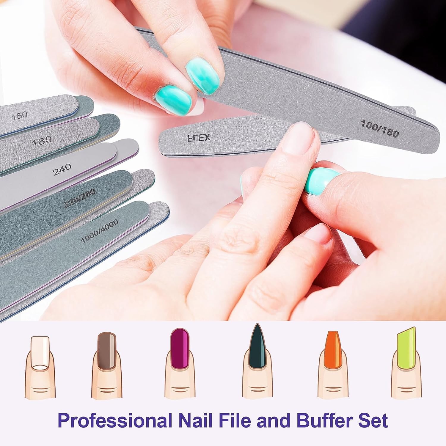 Nail File and Buffer Set, Profal Nail File Kit for Acrylic and