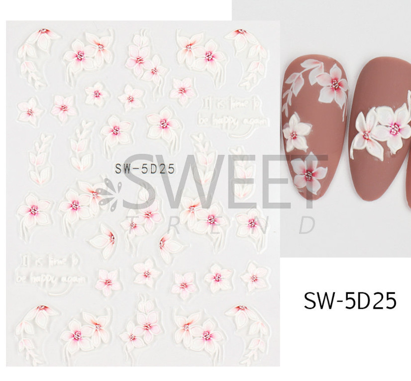 5D Embossed Pink Camellia Flowers Decals Nail Stickers Sliders Manicure SW5D25