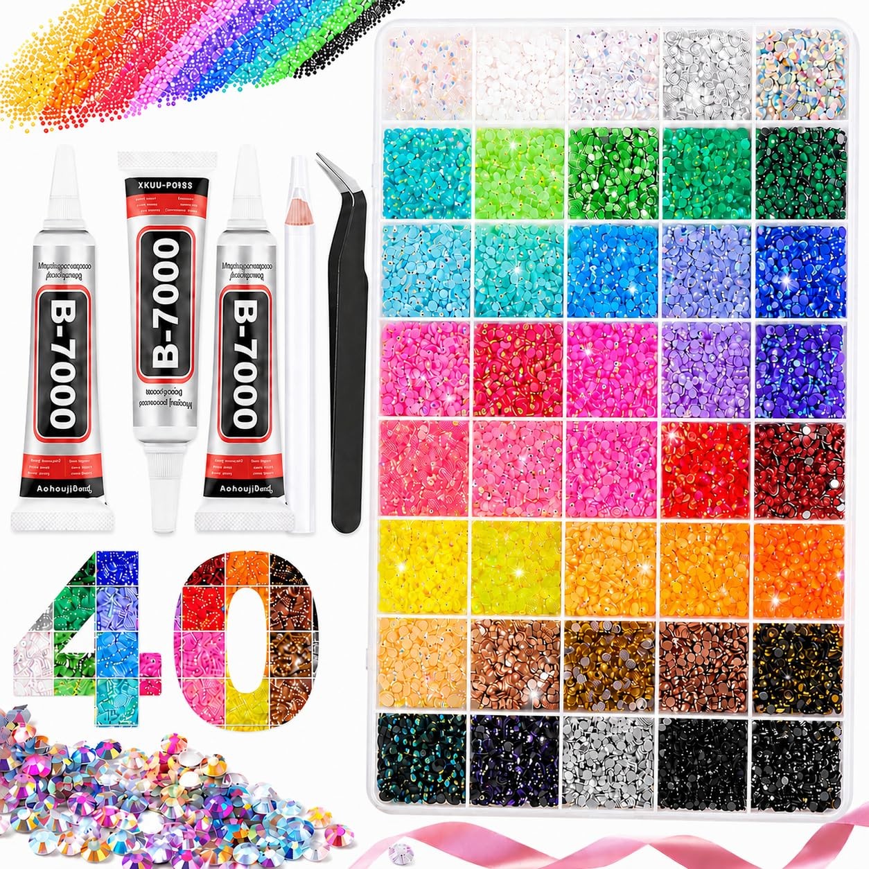 40000 PCS Bedazzling Kit with Rhinestones, 40 Colors 3mm Resin Jelly Flatback…