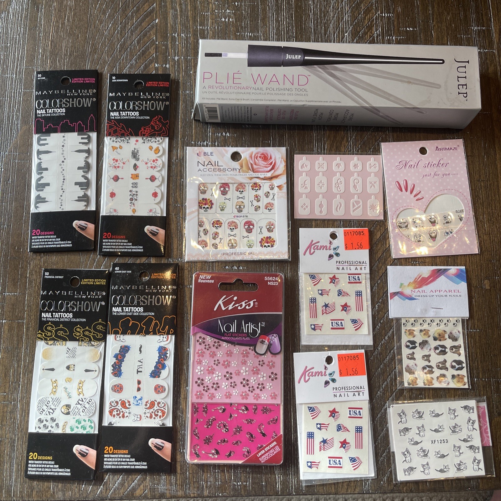 Misc Lot Nail Art Stickers and Tattoos with NIB Plie Wand