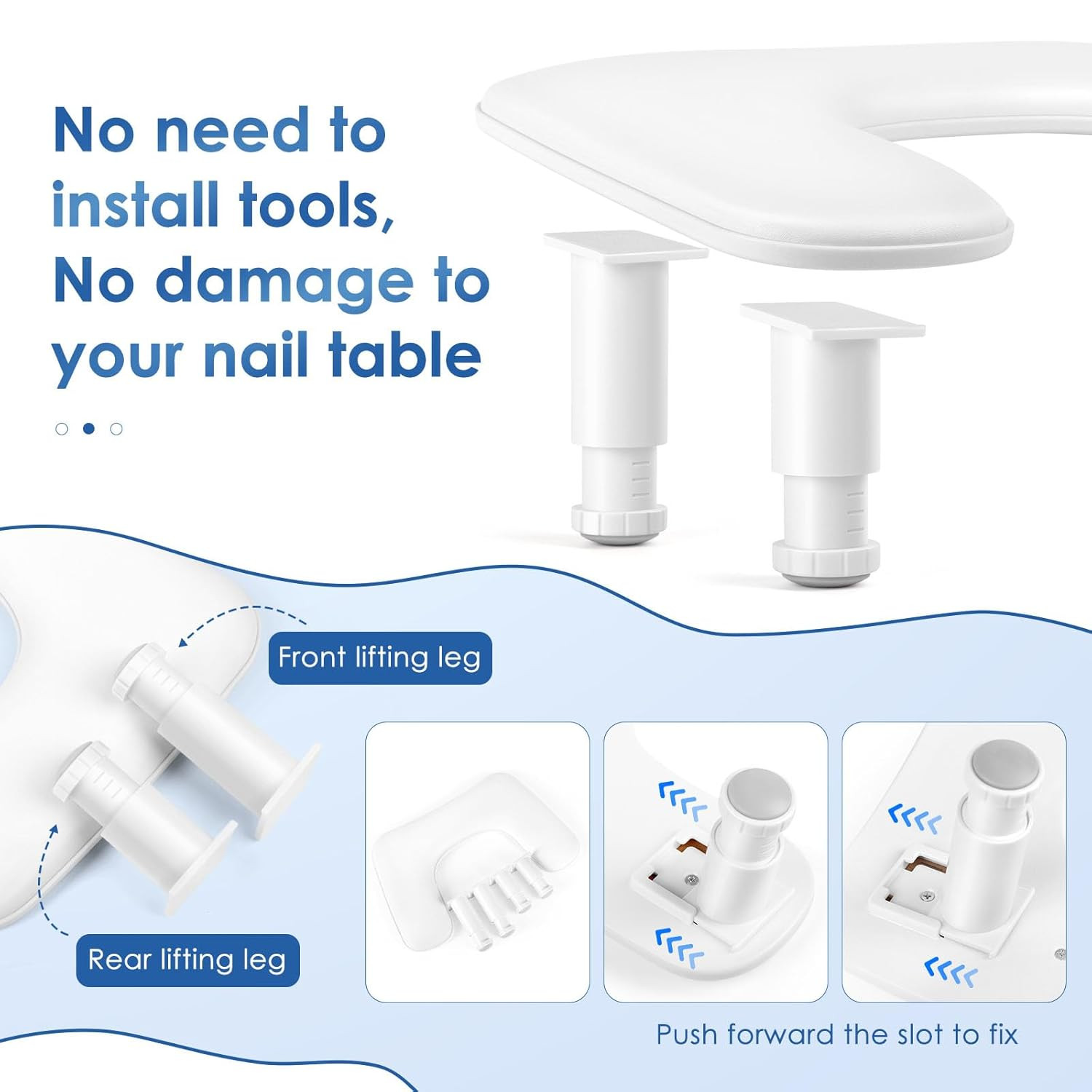 Manicure Arm Rest for Nails Tech: U-Shaped Adjustable Nail Armrest – White PU Le
