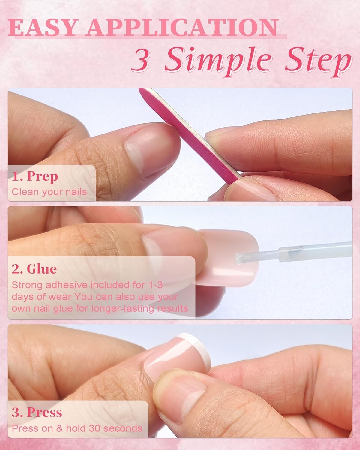 120Pcs French Tip Press on Nails Long Square Fake Nails White Glitter Frenchtip