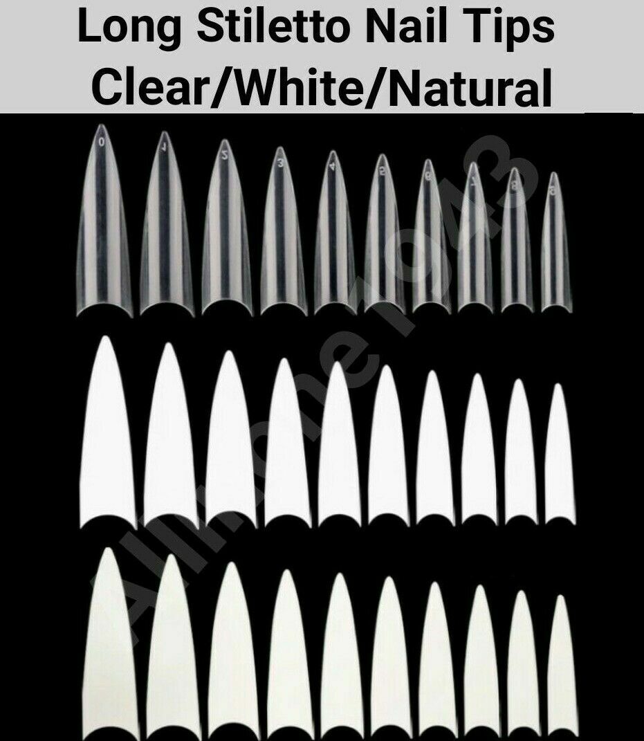 100/500/600Pcs Long Ballerina Coffin/Flat French/Stiletto/Almond False Nail/Tips