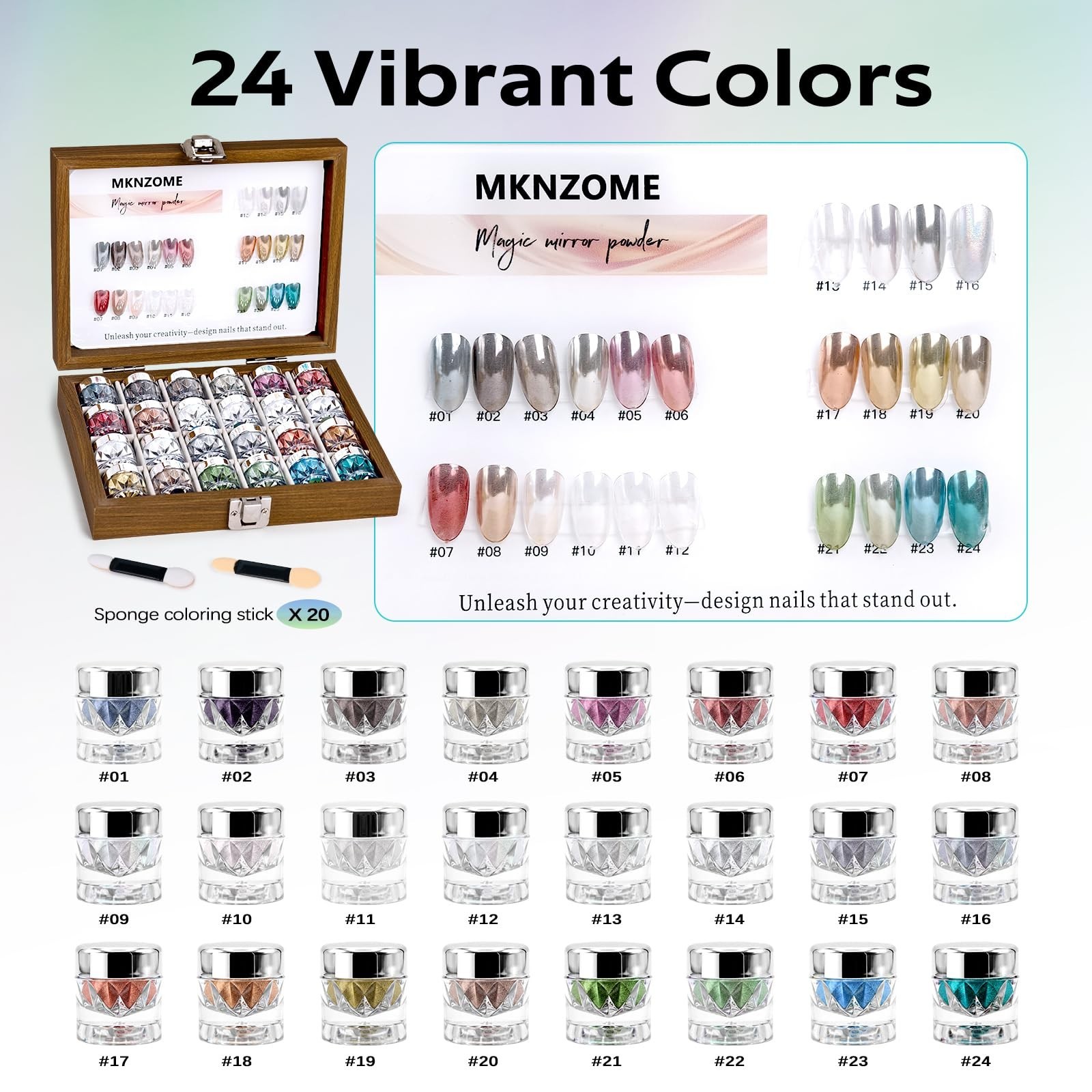 24 Colors Chrome Nail Powder – Iridescent Holographic Pigment for DIY Nail Art