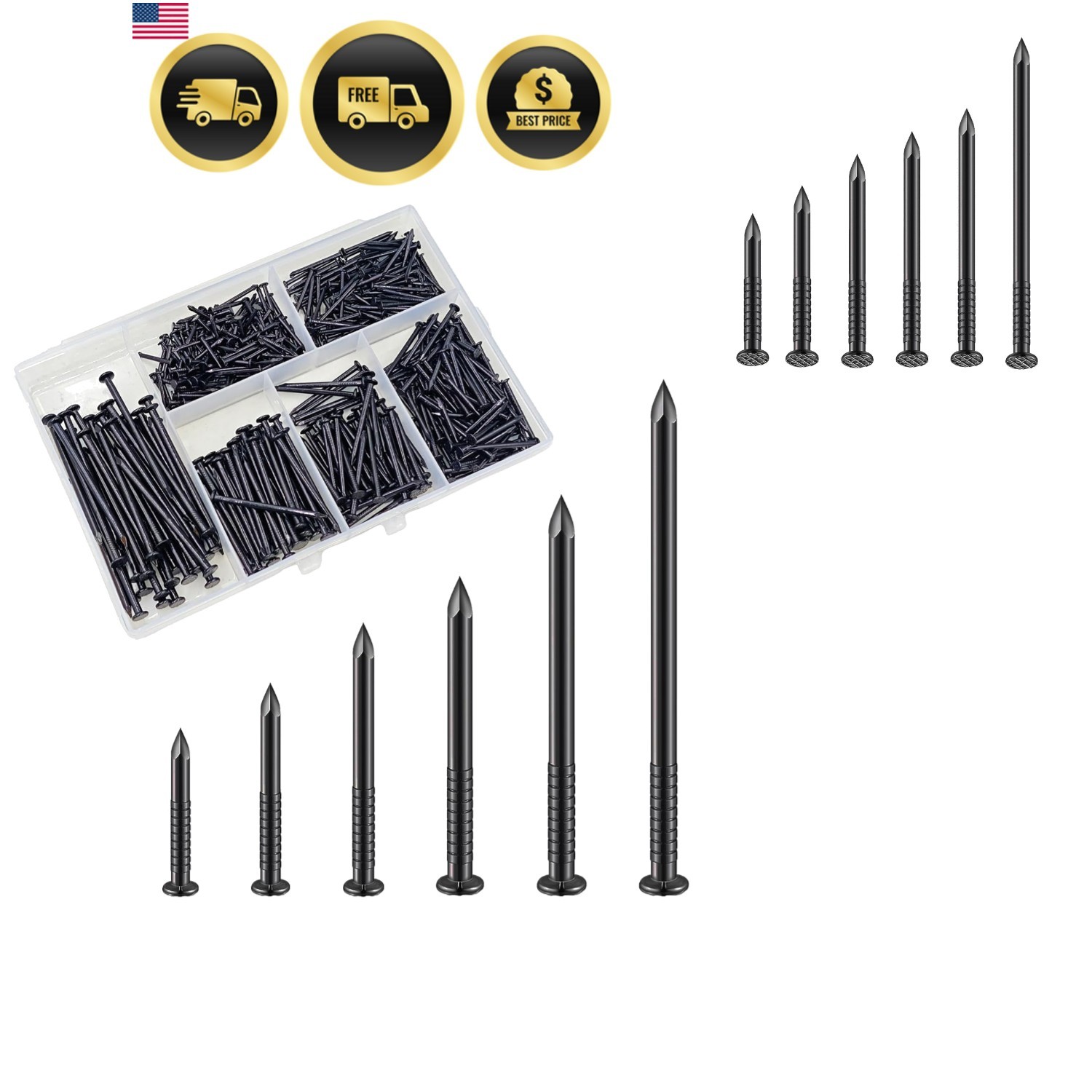 Black High Strength Nails Kit, Hanging Nails Kit, Wall Nails Kit, Wood Nails …