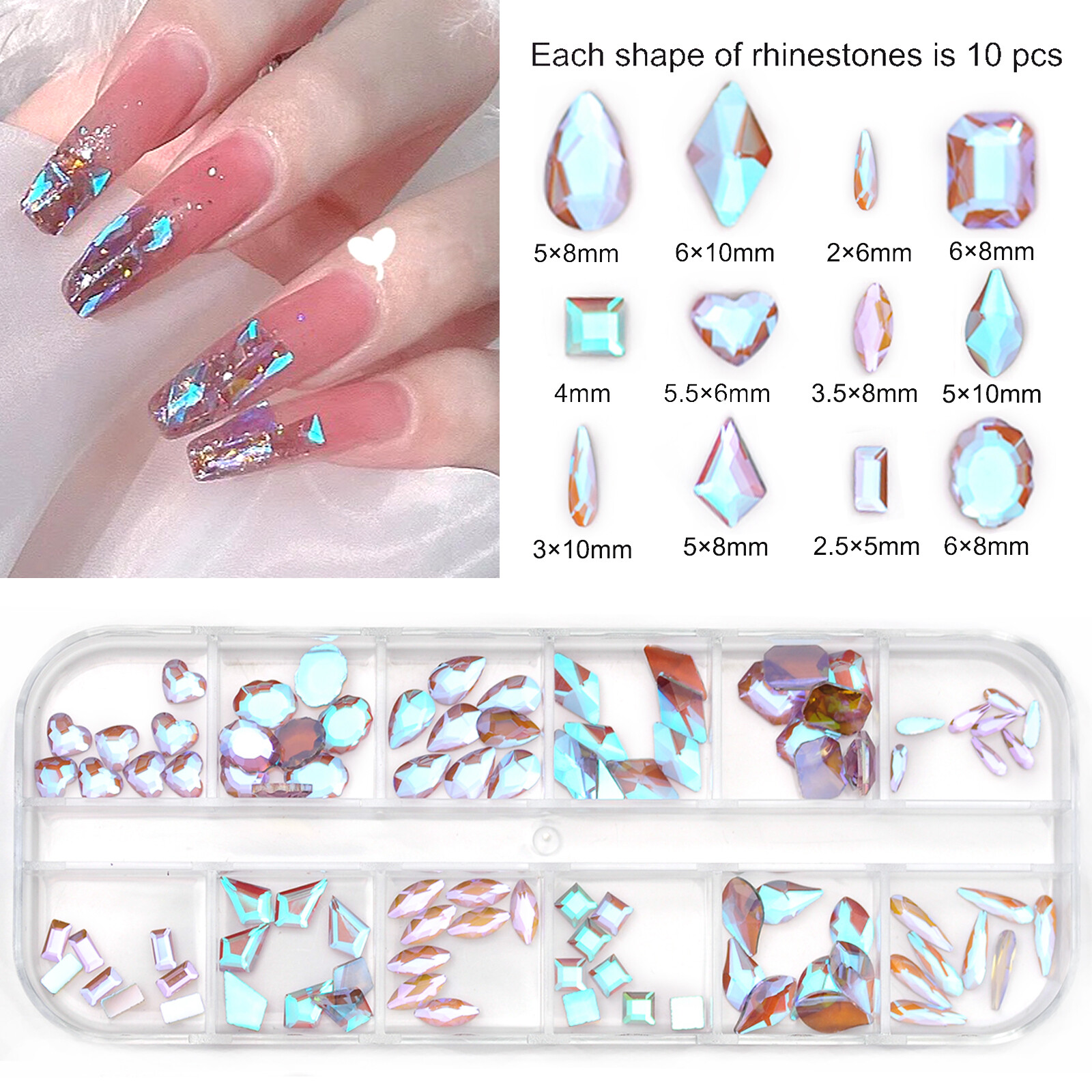 12Box/Set Crystal Rhinestone Diamond 3D NON hotfix Nail Art Decoration 120pcs