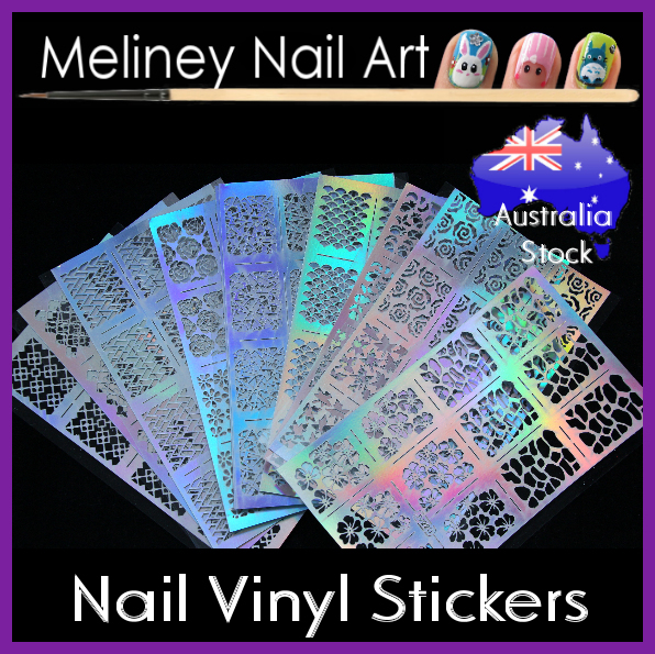Nail art vinyl stencil stickers Manicure Holographic Decals hollow sheet
