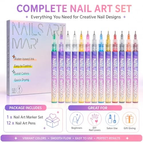 DIY Graffiti Nail Art Pens, Water-Based Nail Design Markers, TYPE1:12 COLORS