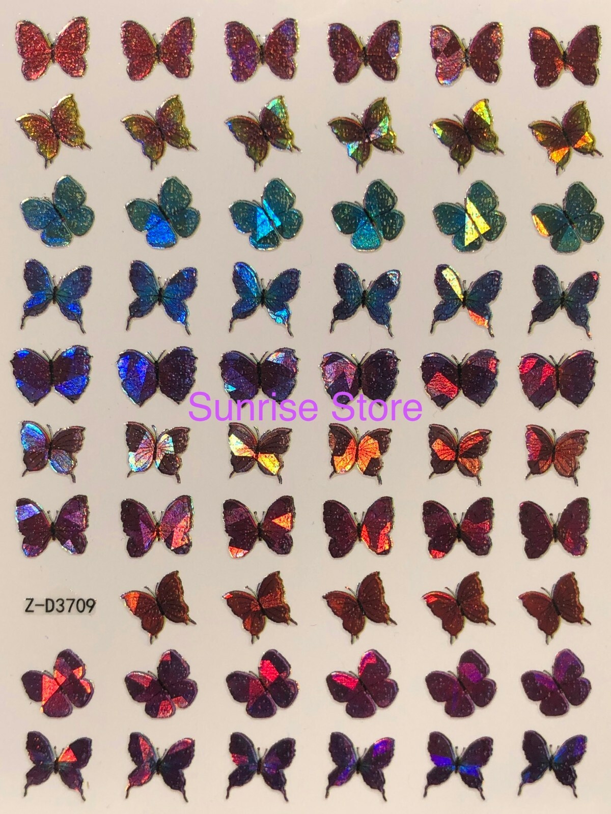 3D Nail Art Sticker Laser Holographic Butterfly Decals Manicure Peel & Stick