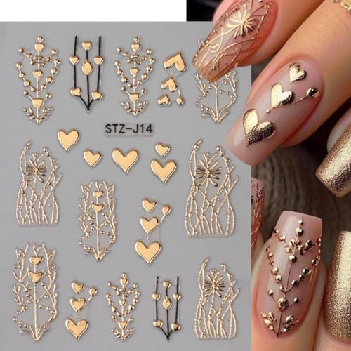 Golden Heart Nail Stickers for Nail Art 3D Bronzing Heart Nail Art style3