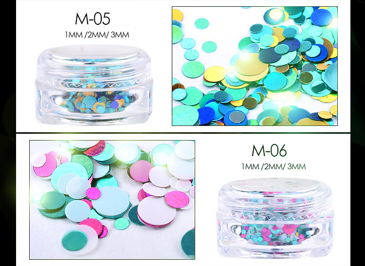 12 Colors Laser Glitter Flakes Round Shape Nail Sequins Nail Art Decoration Tips