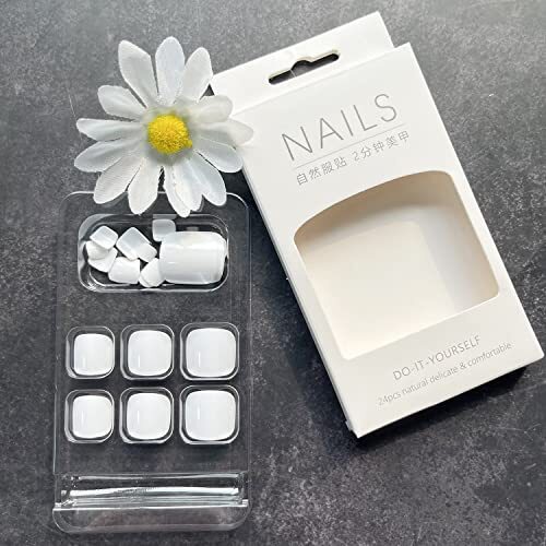 White Press on Toenails Square Fake Toenails Gloss Glue on Toenails Full style8