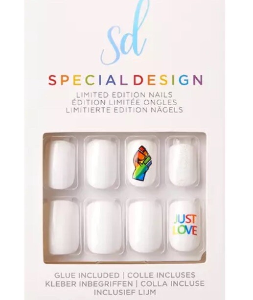 NEW KISS SHINY WHITE GLUE-ON SHORT LENGTH PRIDE NAILS JUST LOVE RAINBOW COLORS