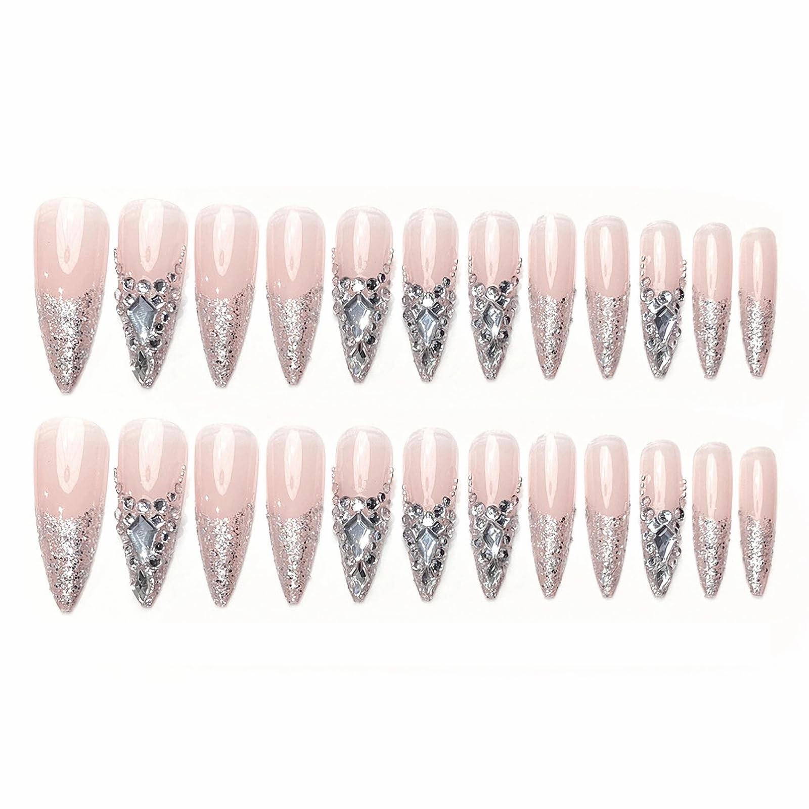 Press on Nails – Long Stiletto Glue on Nails with Bling Glitter, Acrylic Luxu…