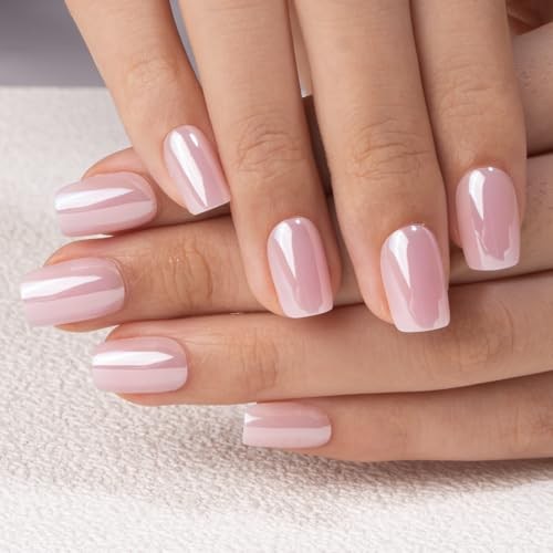 Acrylic Nails – Short Square Square with Apricot Design – Full Cover