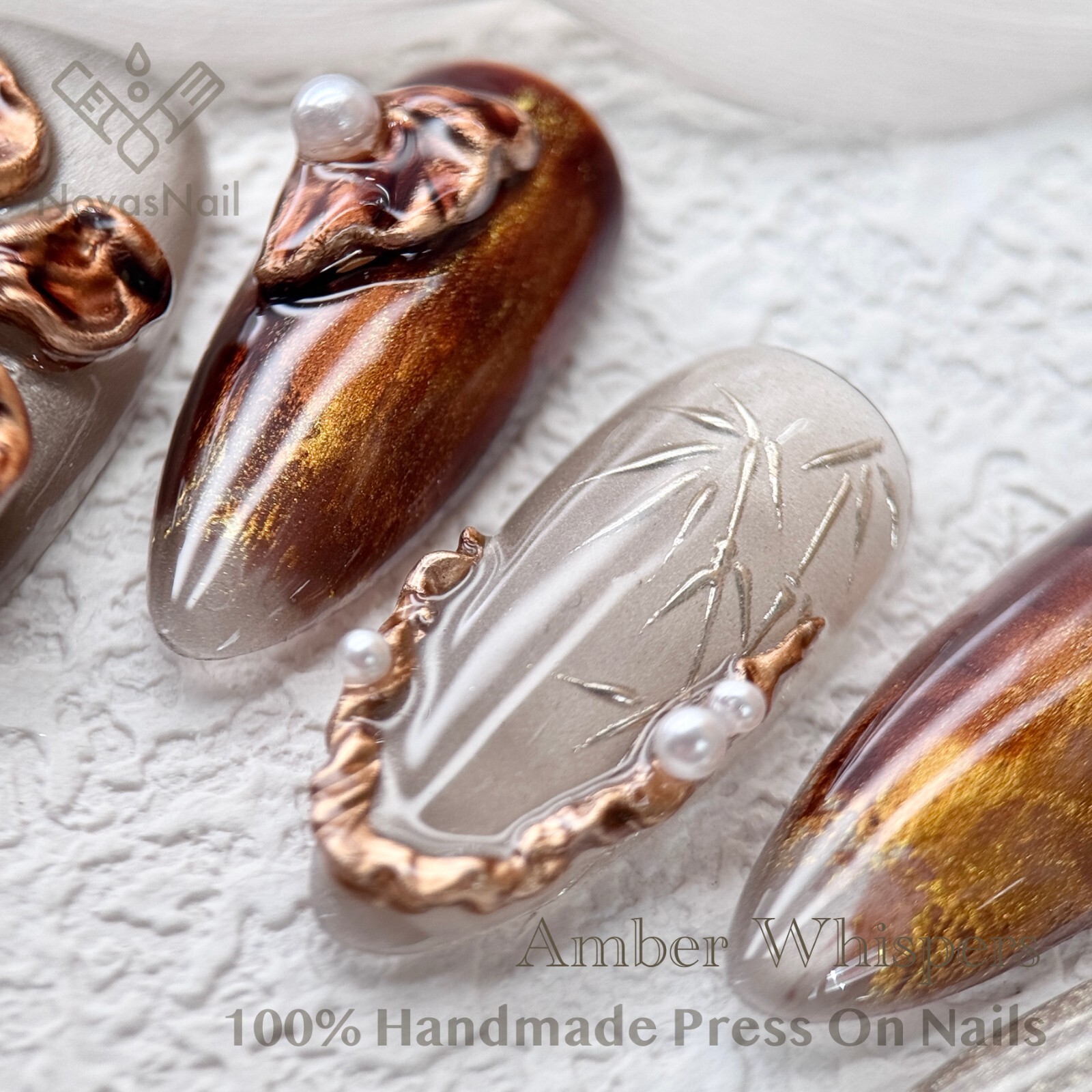 Elegant Bronze Almond Press-On Nails-Handmade Reusable False Nails-Luxury Nail