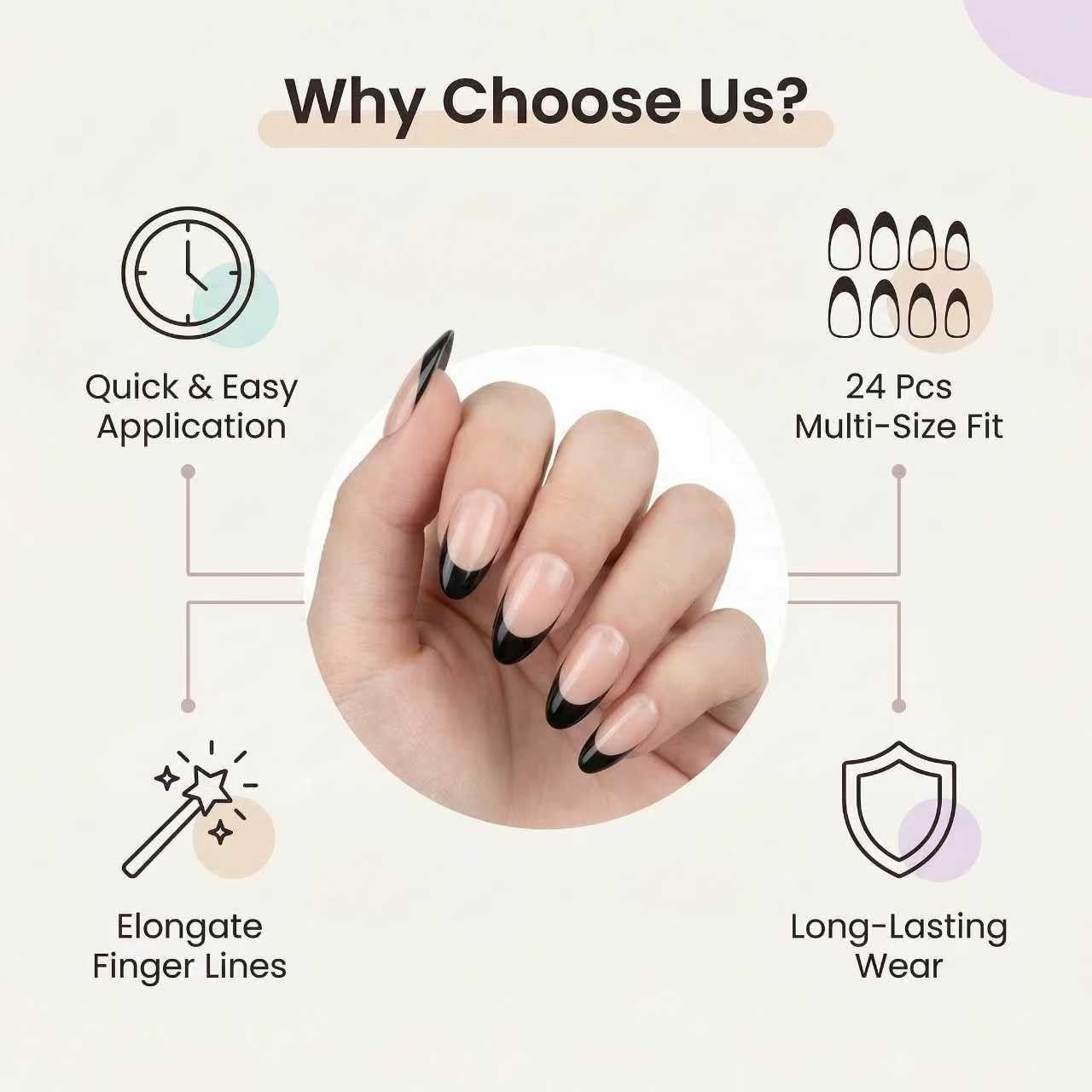 French Almond Gel Press On Nails Short, Glossy Fake Nails 24Pcs 16 Sizes, Inc…