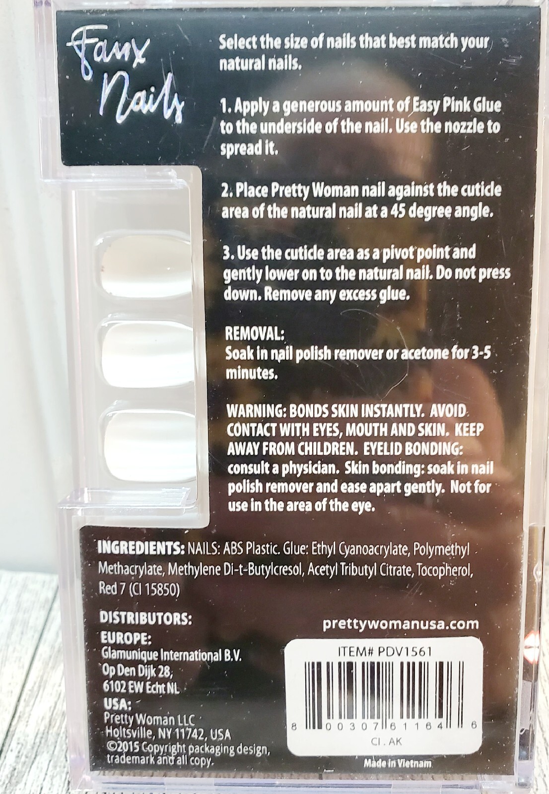 Pretty Woman 24 Faux Nails Beige Glitter White Marble Glue Included Coffin
