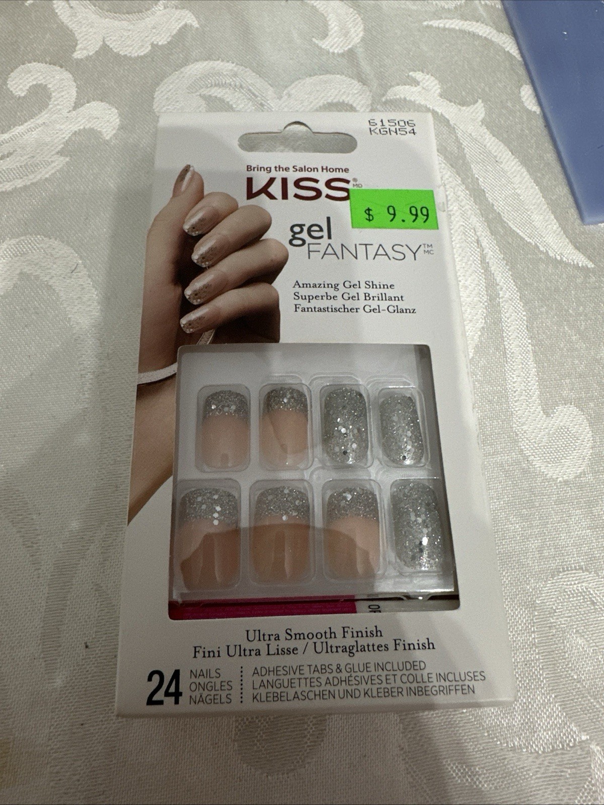 KISS Nails Medium Length Gel Fantasy, Glitter 24 Nails smooth Finish Square