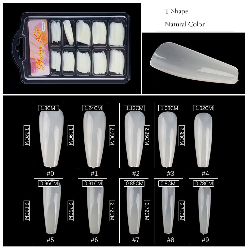 100 Pcs T Shaped / Water Drop Long Fake Nails Acrylic Artificial False Nail Tips