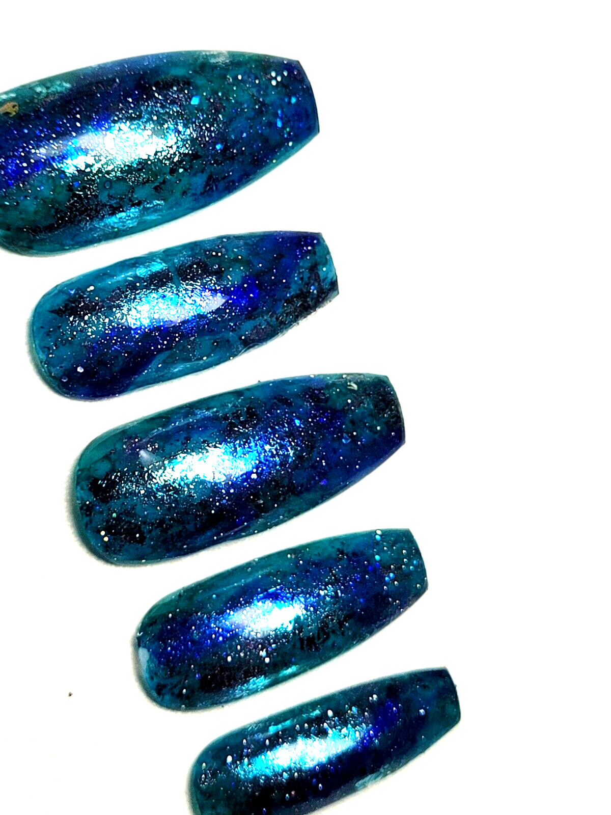 Custom Gel Press on Nails fake nails Handmade 10 pc set SMALL Teal Blue