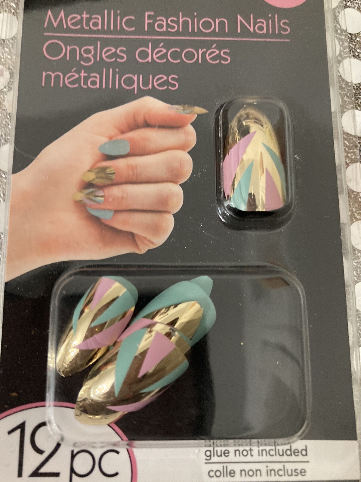 B.Color Metallic Fashion Nails 12 PC Stiletto Shape blue pink gold
