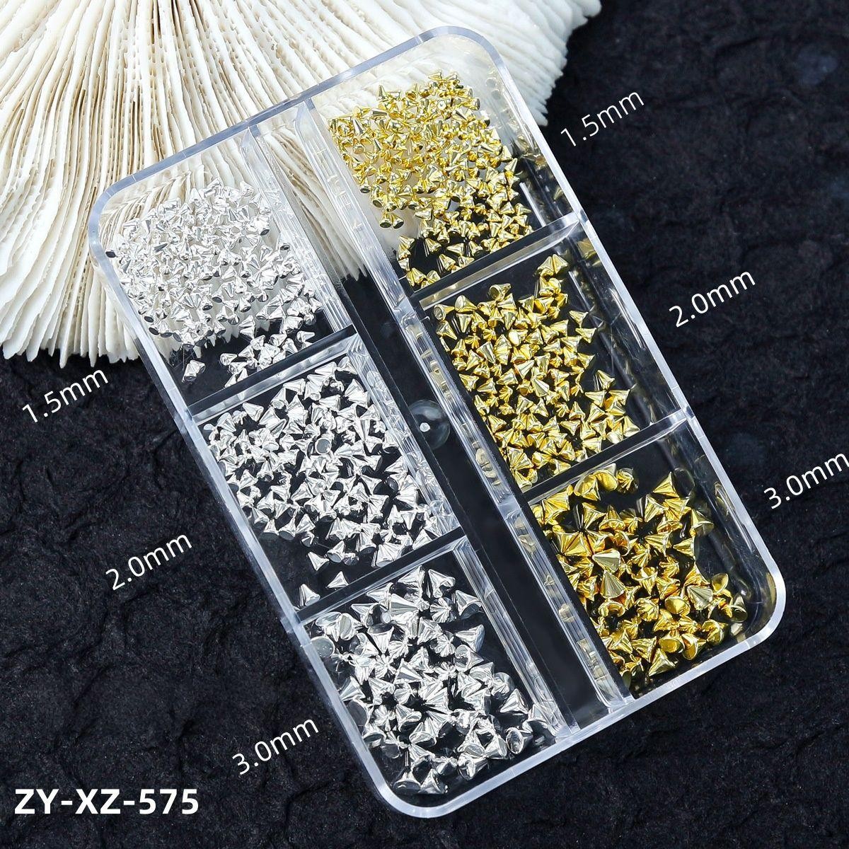 Cyberpunk Nail Charms Set, 3D Cone Studs Spikes Metallic Tones for Gothic Looks