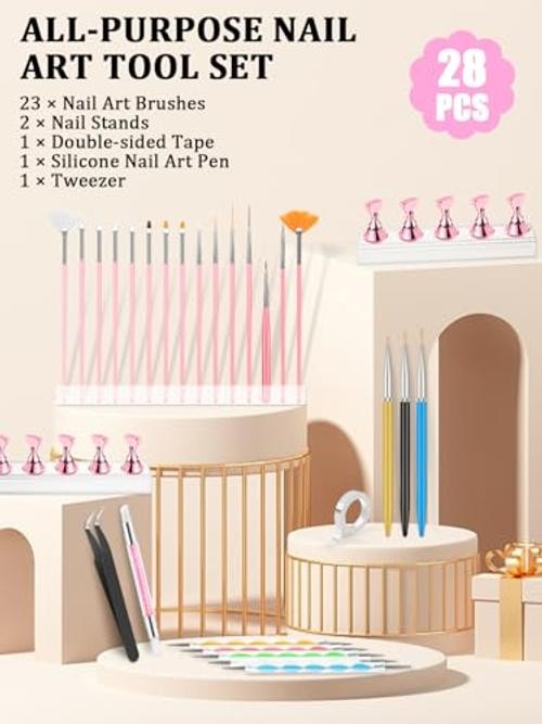 Nail Art Tools Set, Nail Stand for Press on Holder for Painting Nails, Pink