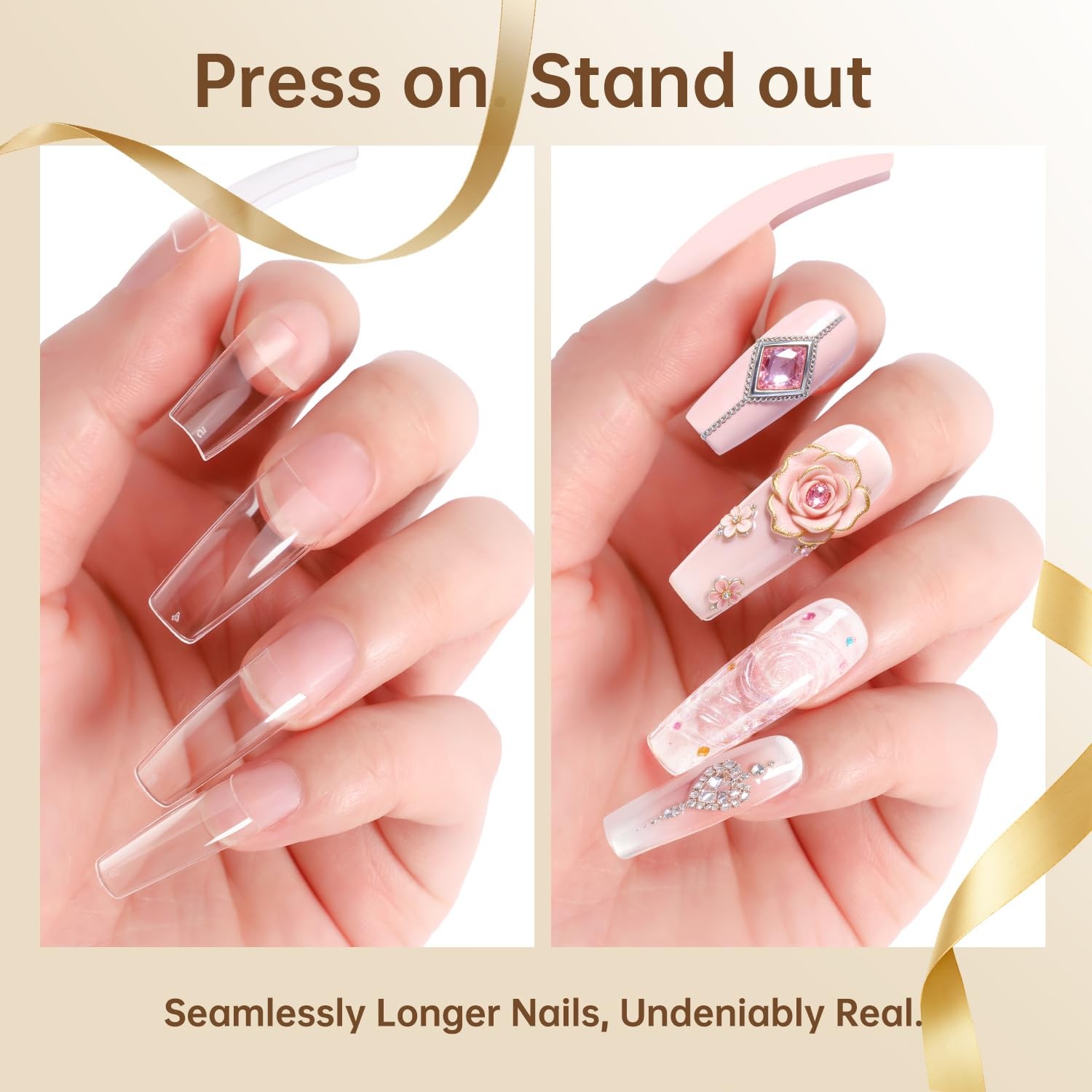 Clear French Coffin Nails Tips 500 PCS 10 Sizes Half Cover Clear Nail Tips Fr