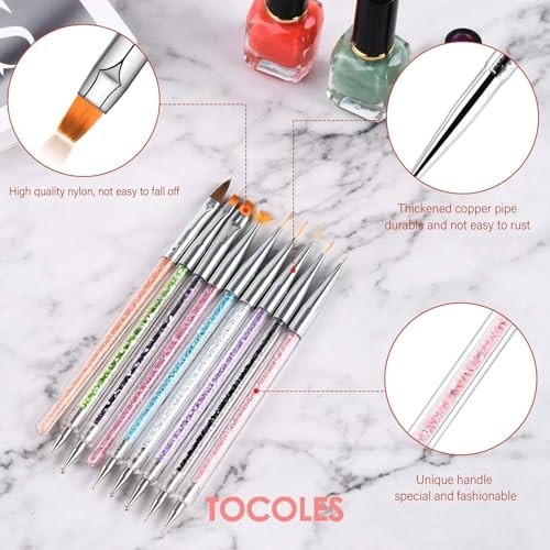Nail Art Brush Set 9 Pieces Liner Dotting Pens Acrylic Handle Soft Nylon Heads