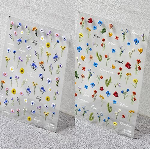 Small Daisy Little Wild Flower Nail Stickers 5D Embossed Wildflower Nail