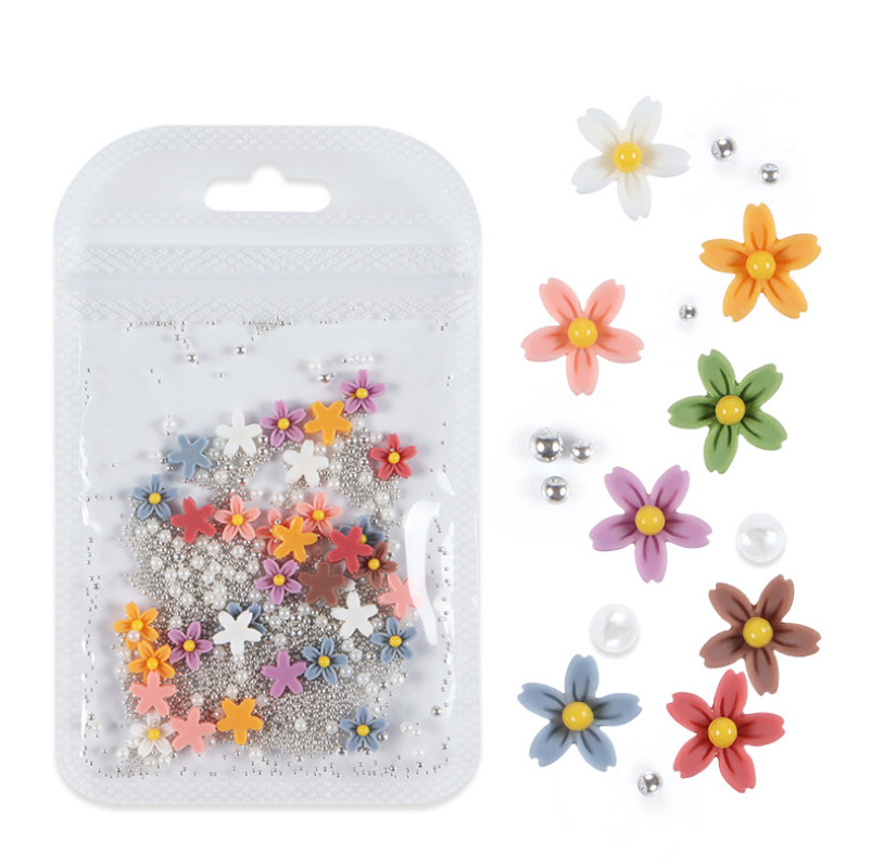 3D Acrylic Flower Peal Ball Nail Art Charms Rhinestones Sticker Decoration 4g