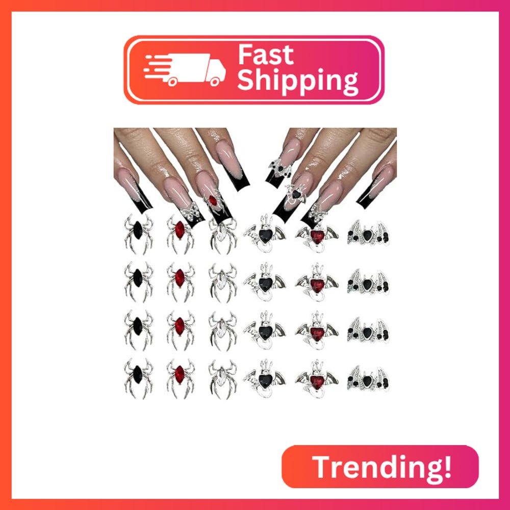 24Pcs Halloween 3D Bat Spider Alloy Nail Art Charms for Acrylic Nails – Rhinesto