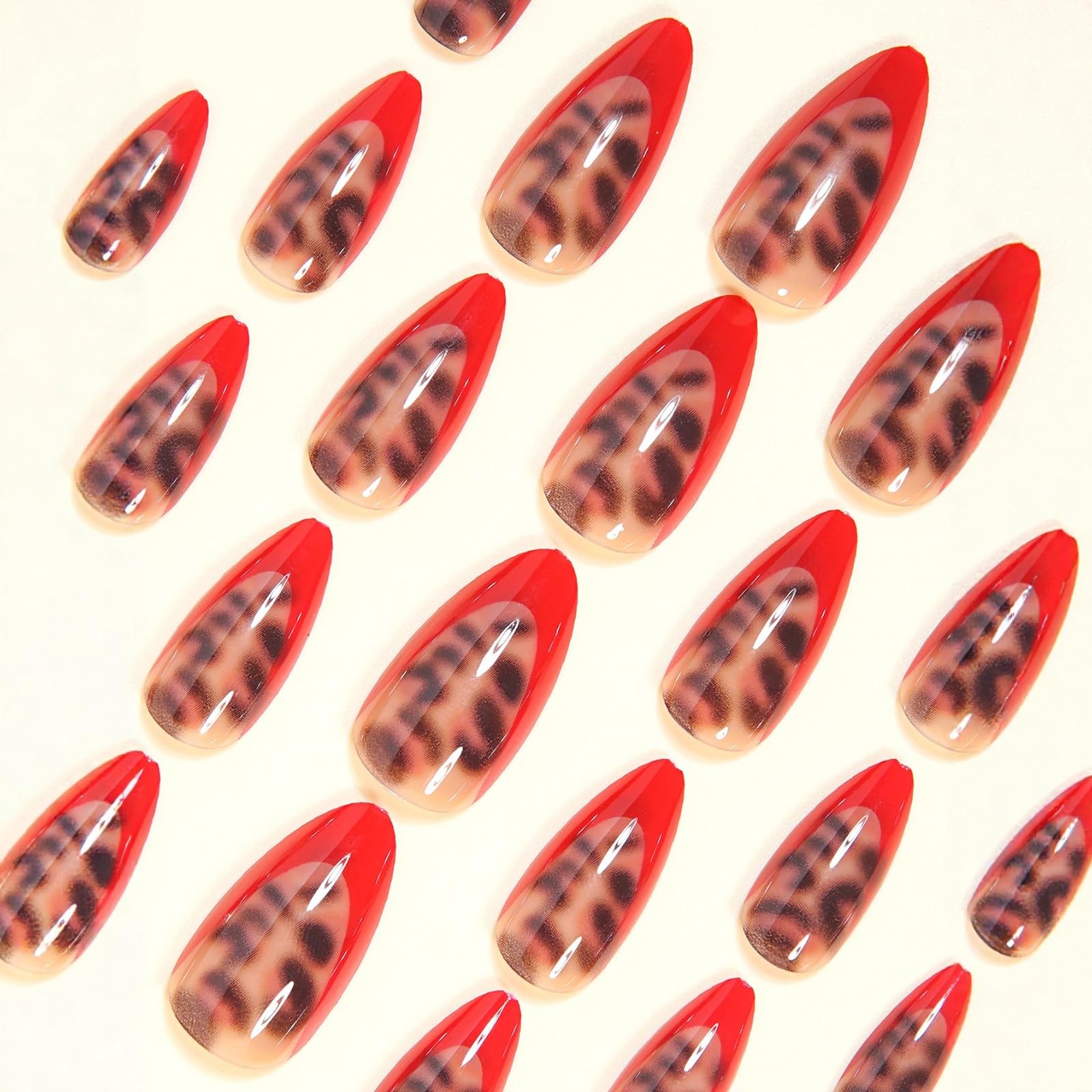 MISUD Press on Nails – Medium Almond 0.04 Fl Oz (Pack of 24), 06501-05Red