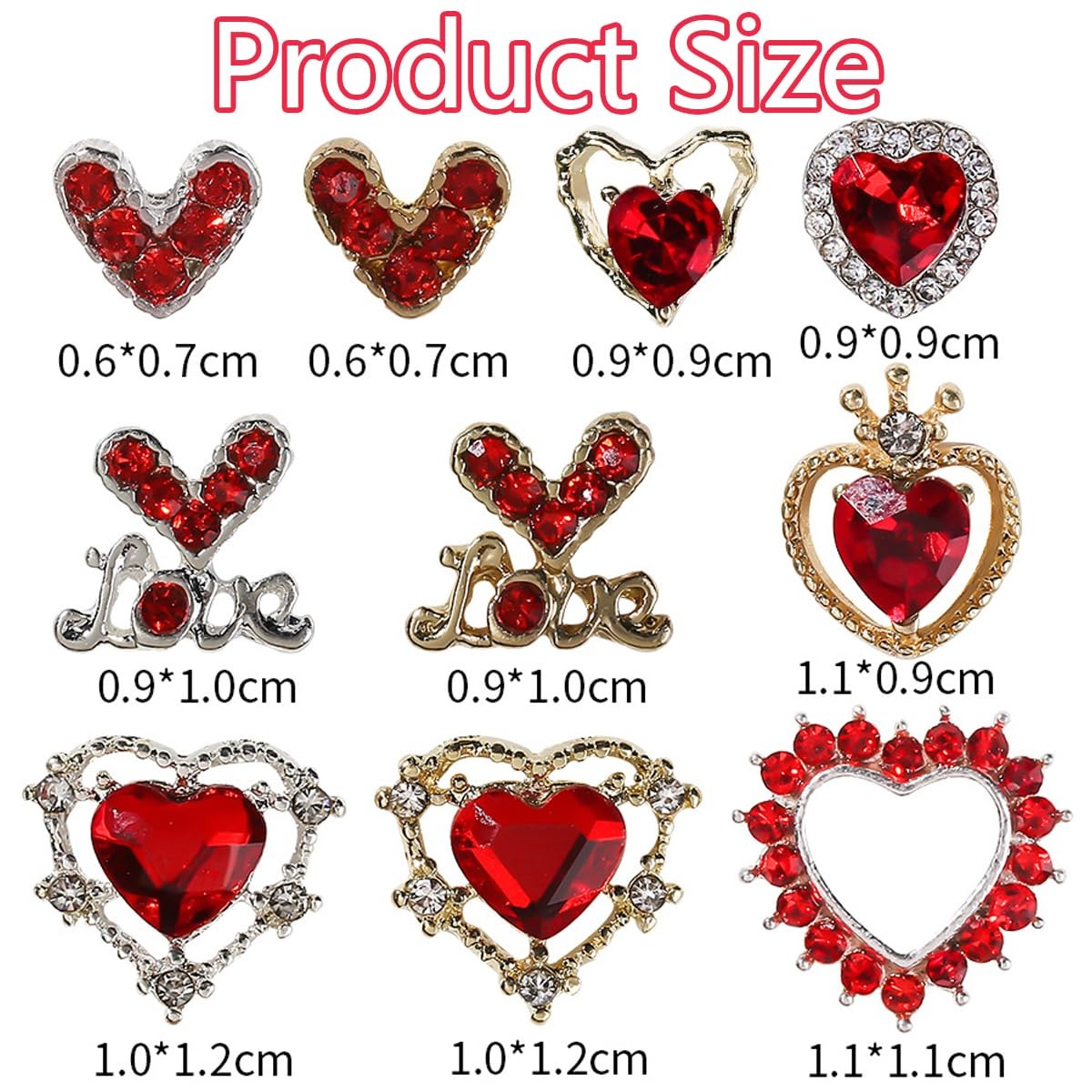 Valentines Nail Charms 22PCS Heart Rhinestone Nail Art Decorations