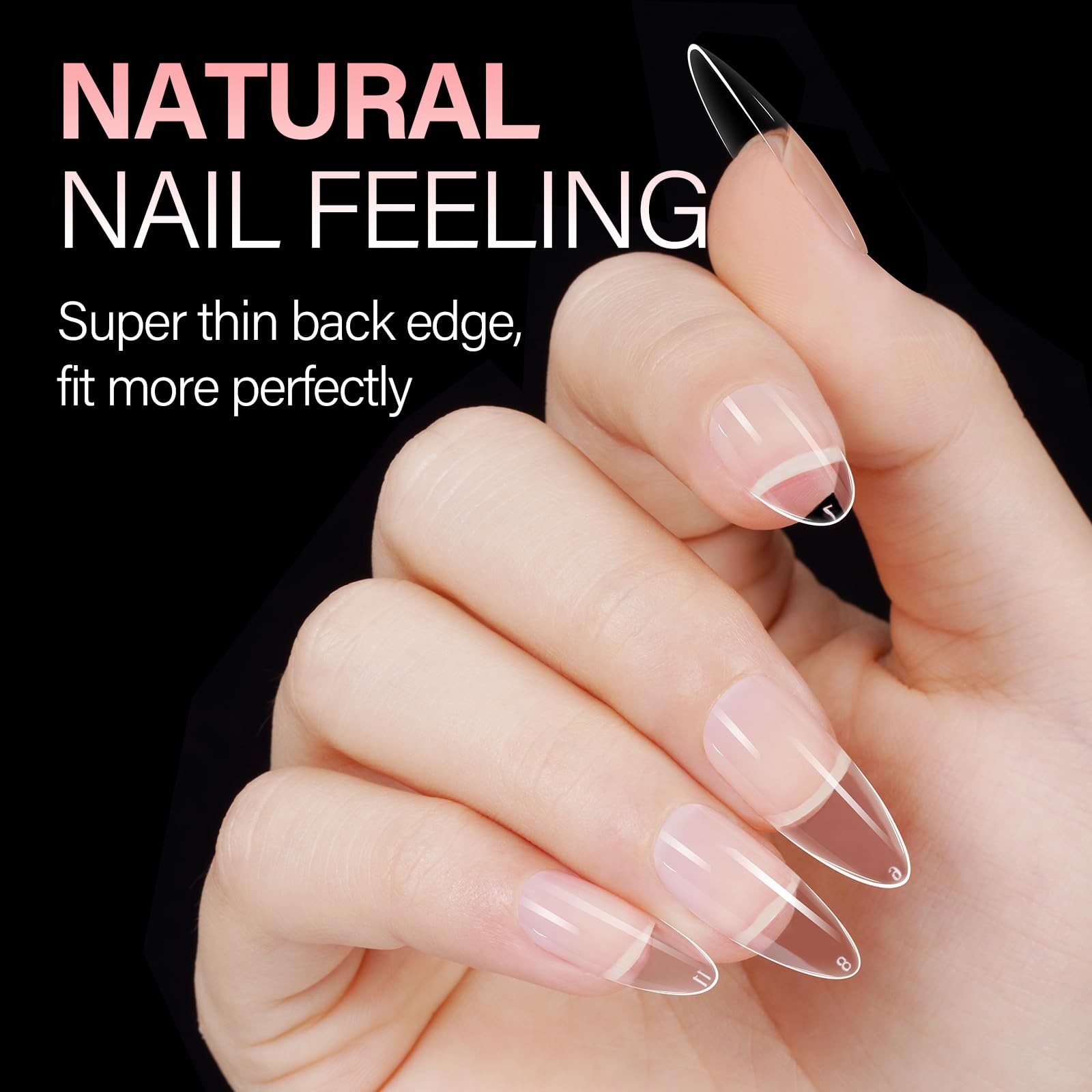 AILLSA Medium Almond Nail Tips 216PCS Clear Gelly Tips for DIY