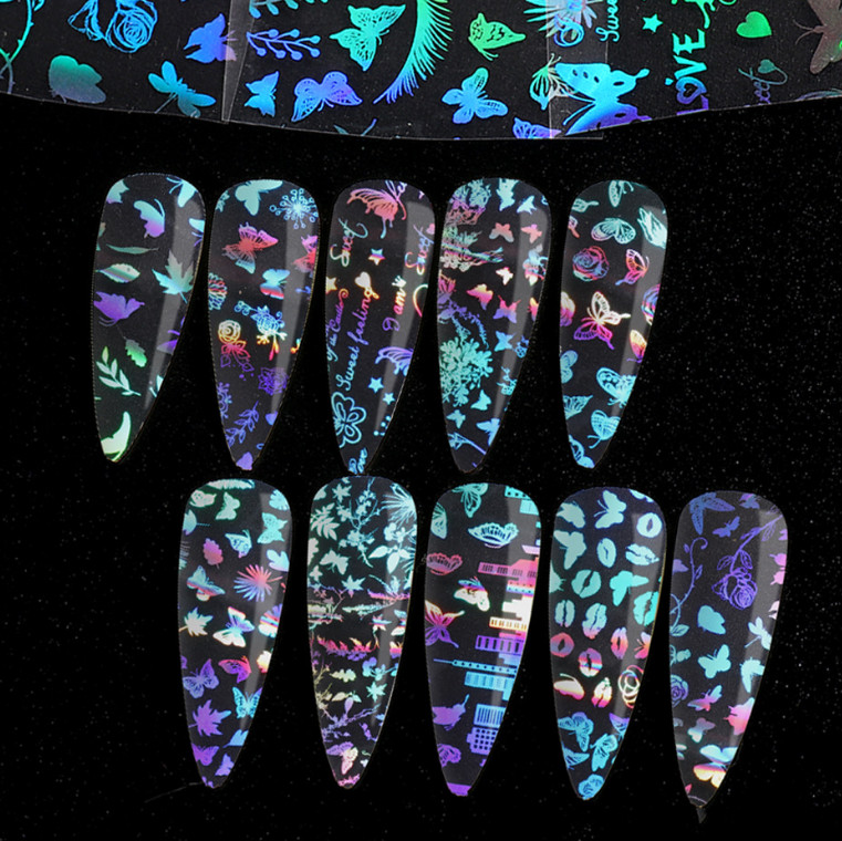 10 Rolls Butterfly Flower Pattern Nail Foil Transfer Stickers Decals HD21
