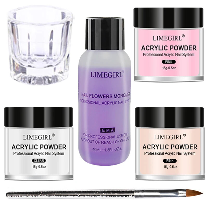 40ml Crystal Liquid With 45ml Acrylic Powder Kit Set Pink White Transparent