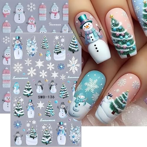 2Pcs Christmas Nail Art Stickers Decals 5D Embossed Winter Nail Decals Qa1