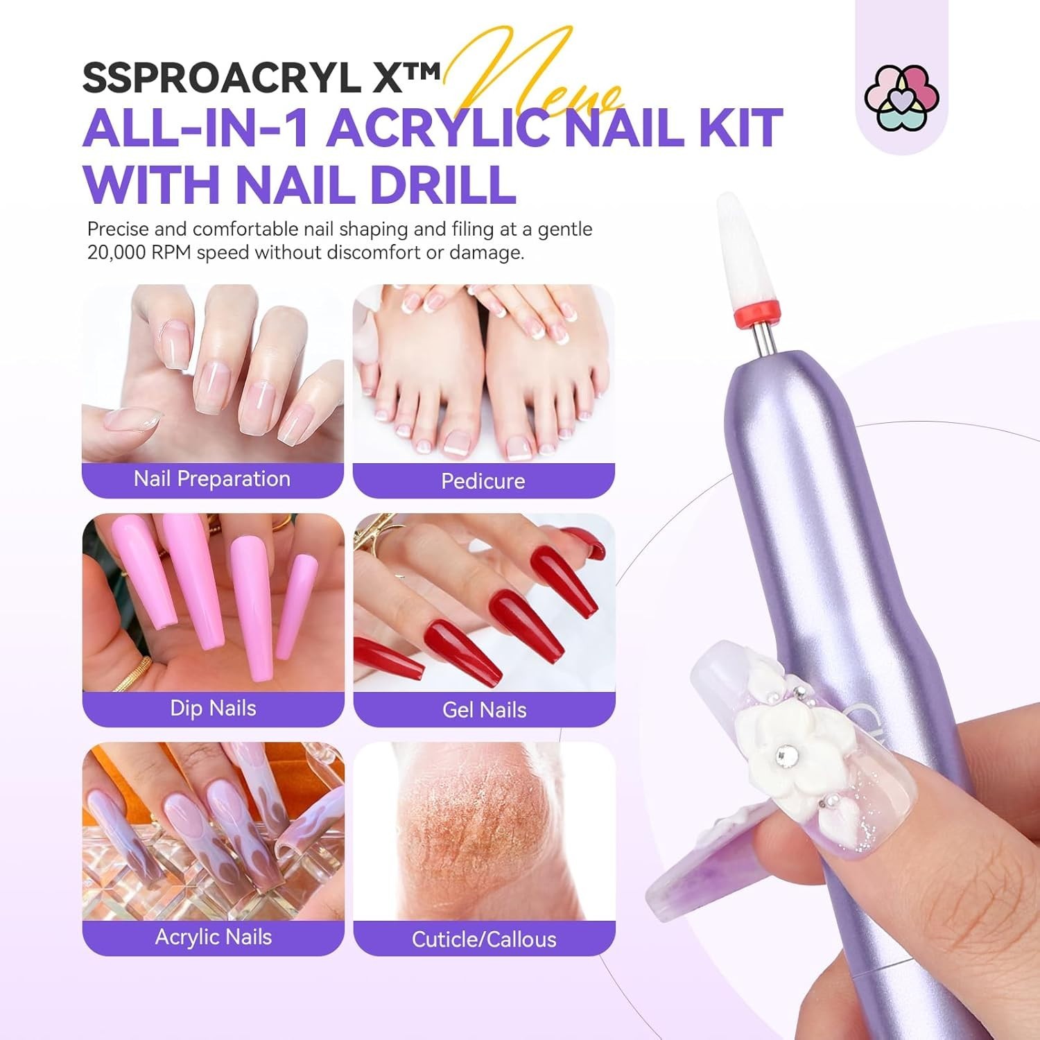 Luxury Professional Acrylic Nail Kit: Includes Nail Polish, Drill & Training Mat