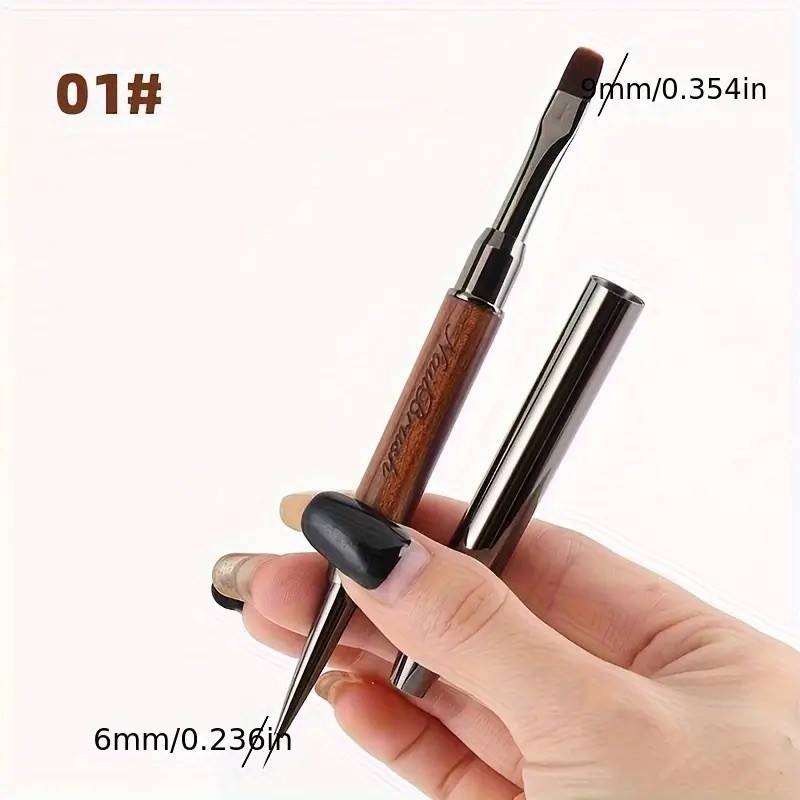 Sandalwood Handle Double-Ended Nail Art Brushes | Gel UV Acrylic Painting & Line