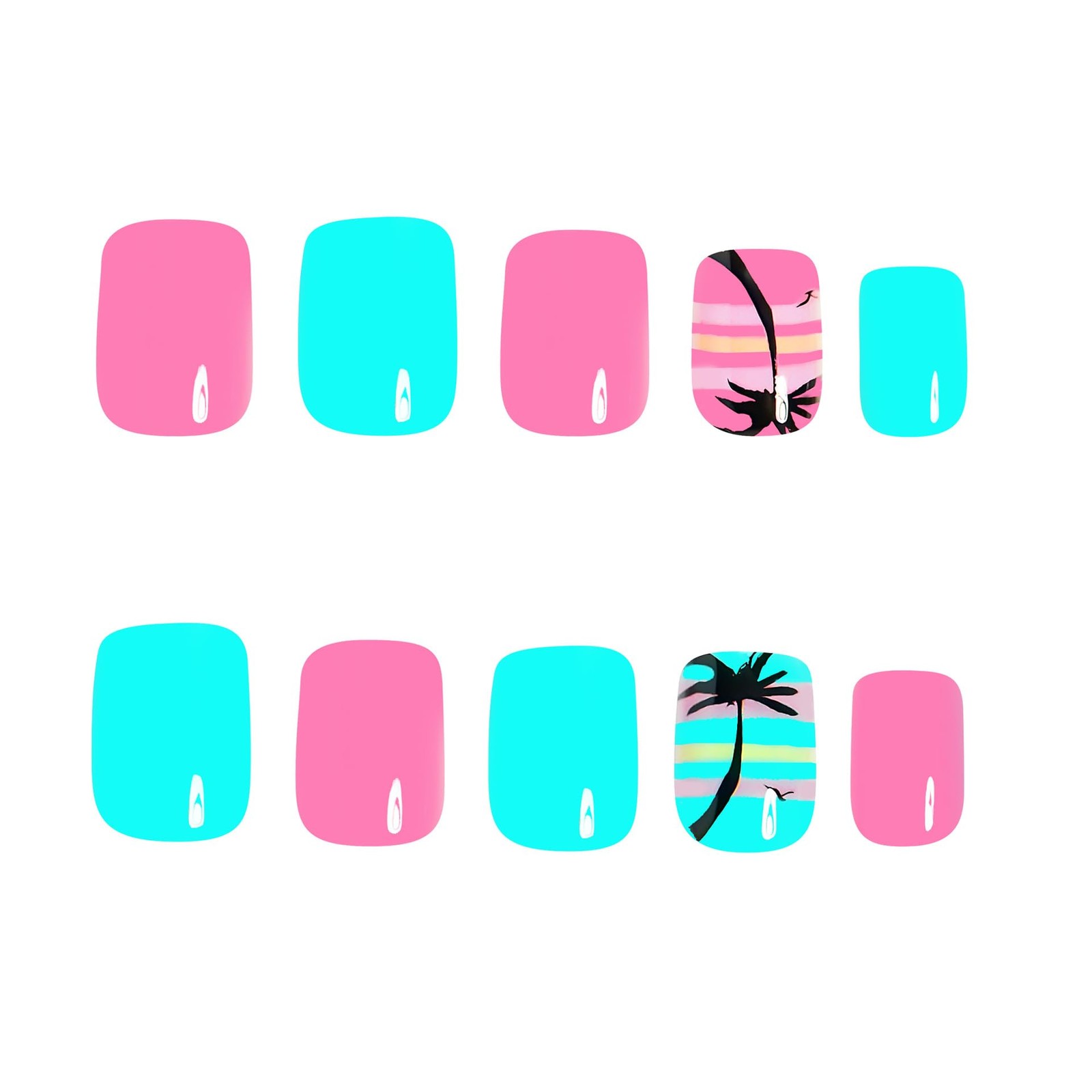 48Pcs Summer Press on Nails and Toes Matching Set Palm Tree Medium, Style-18