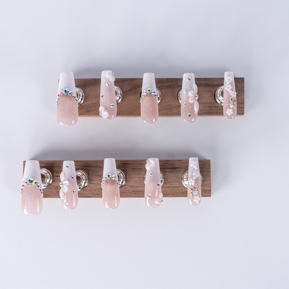 10pcs Luxury Handmade French Tip Press On Nails Long Coffin Stick On Nails Gift