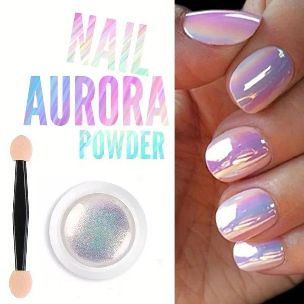 AURORA NAIL POWDER Mirror Effect CHROME Nail Art Mermaid Rainbow AB (Opal6) Uk