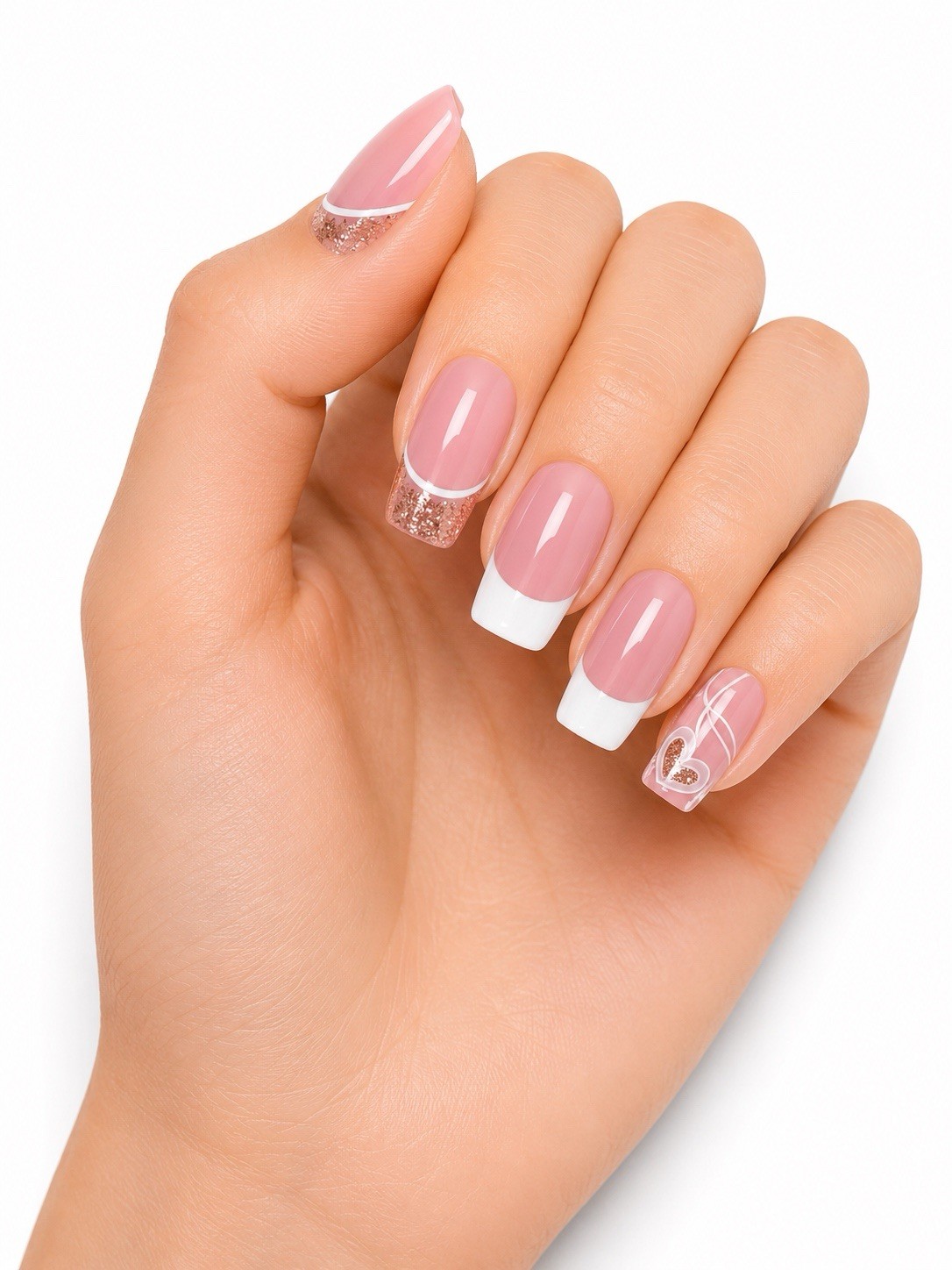 SET OF 2 Glitter French Tips & Heart Design