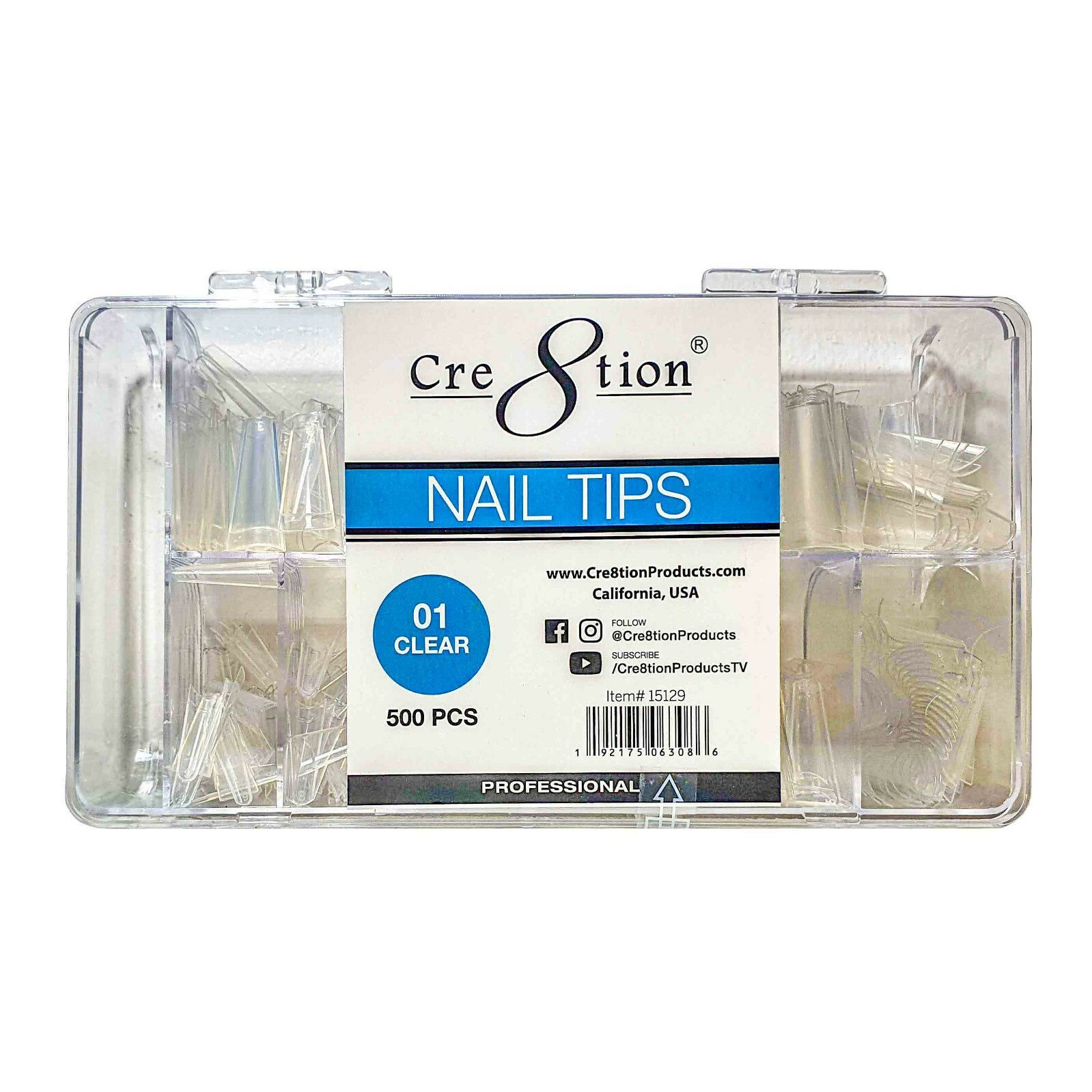 Cre8tion Nail Tips Stiletto, French or Coffin 500/600pcs in Clear &/ Natural